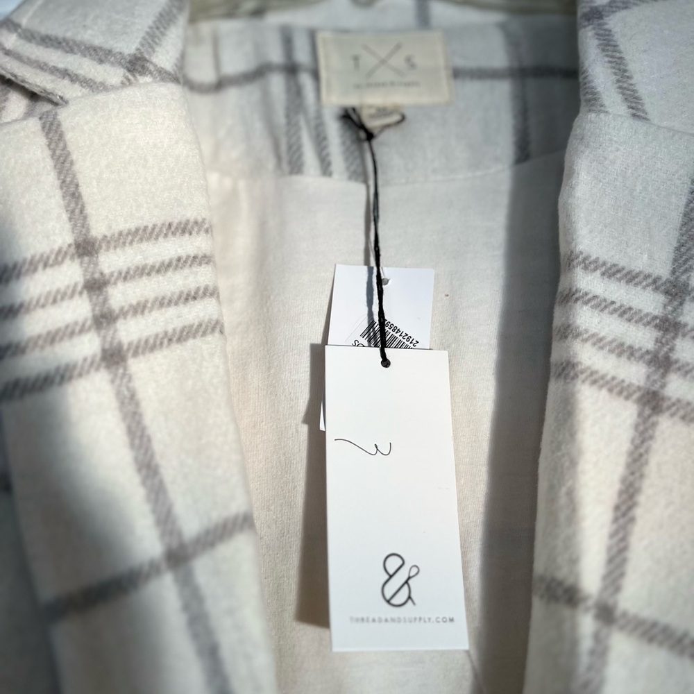 Thread & Supply Plaid OverCoat in Cream, Gray - Picture 3 of 9